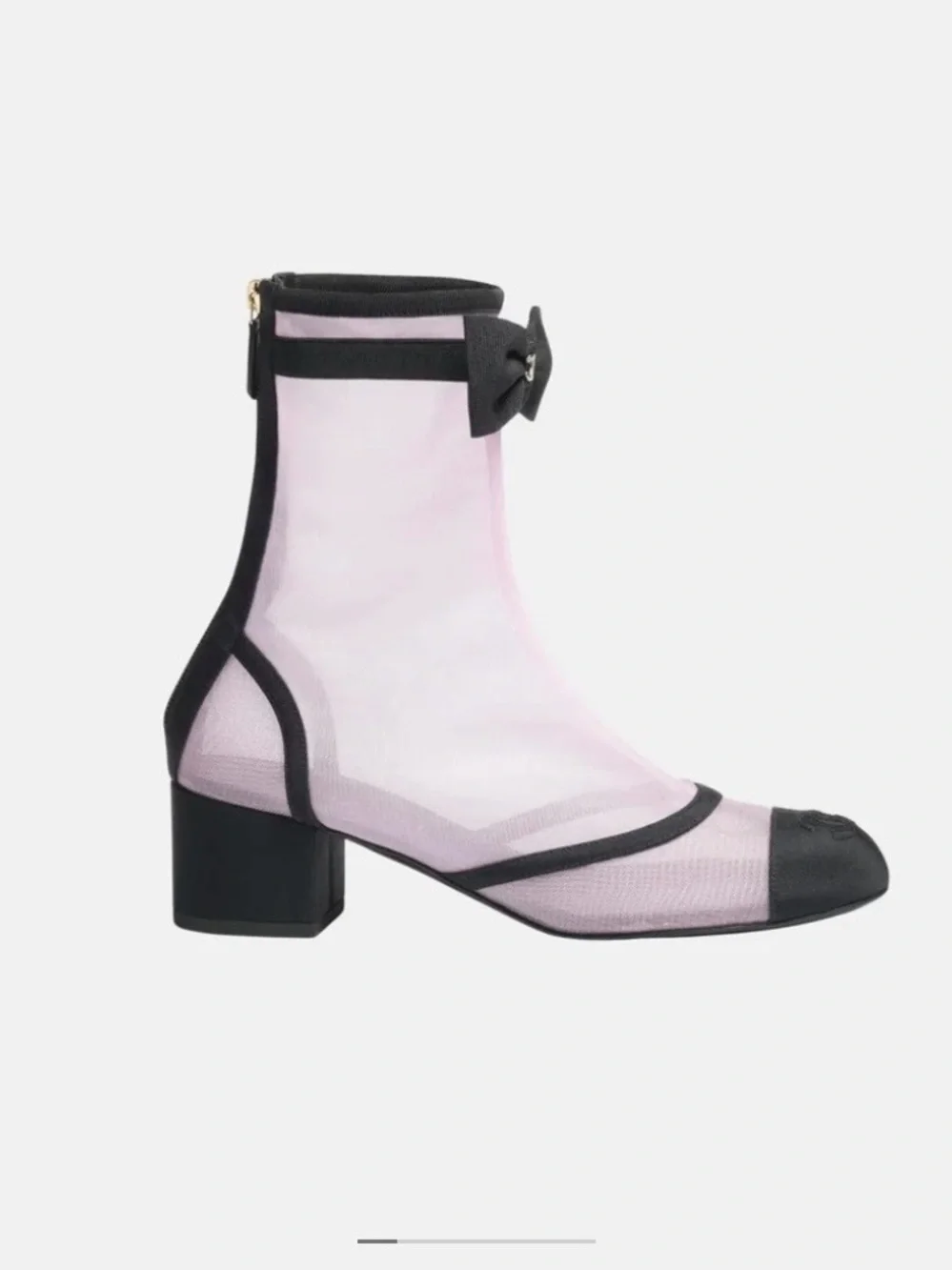 CHANEL Pink and Black Mesh Ankle Boots with Grosgrain Trim